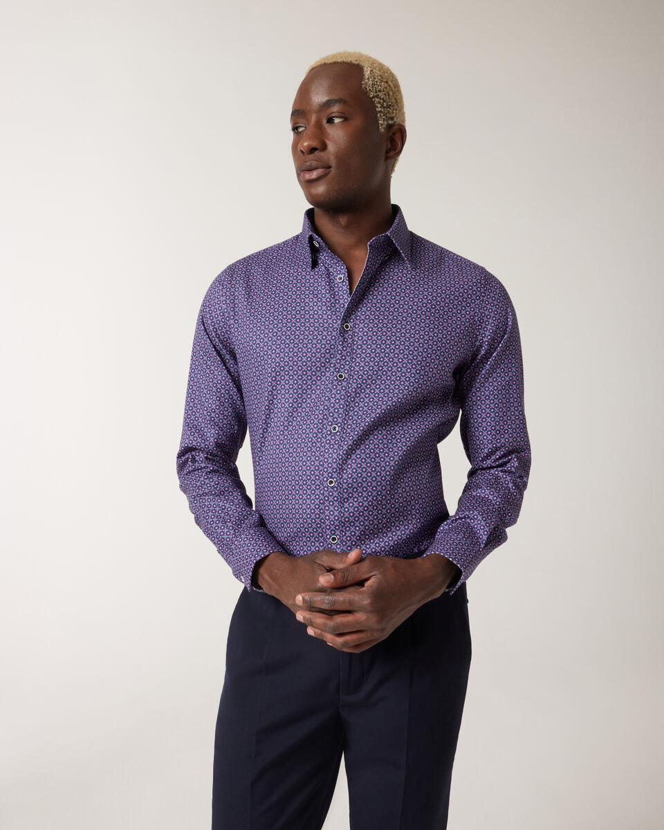 Geo Print Dress Shirt, Navy, hi-res